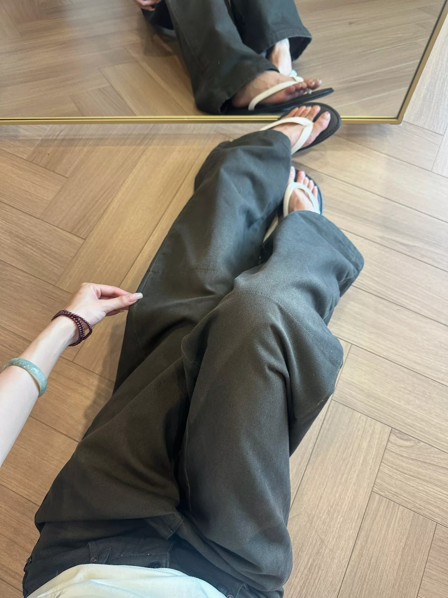 루이비통 워싱 밀리터리 그린 와이드 데님 팬츠 상세 이미지 85