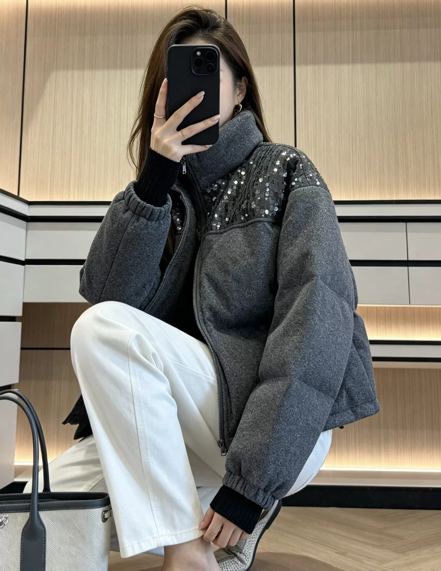 브루넬로쿠치넬리 캐시미어 시퀸 하이넥 쇼트 패딩 상세 이미지 88