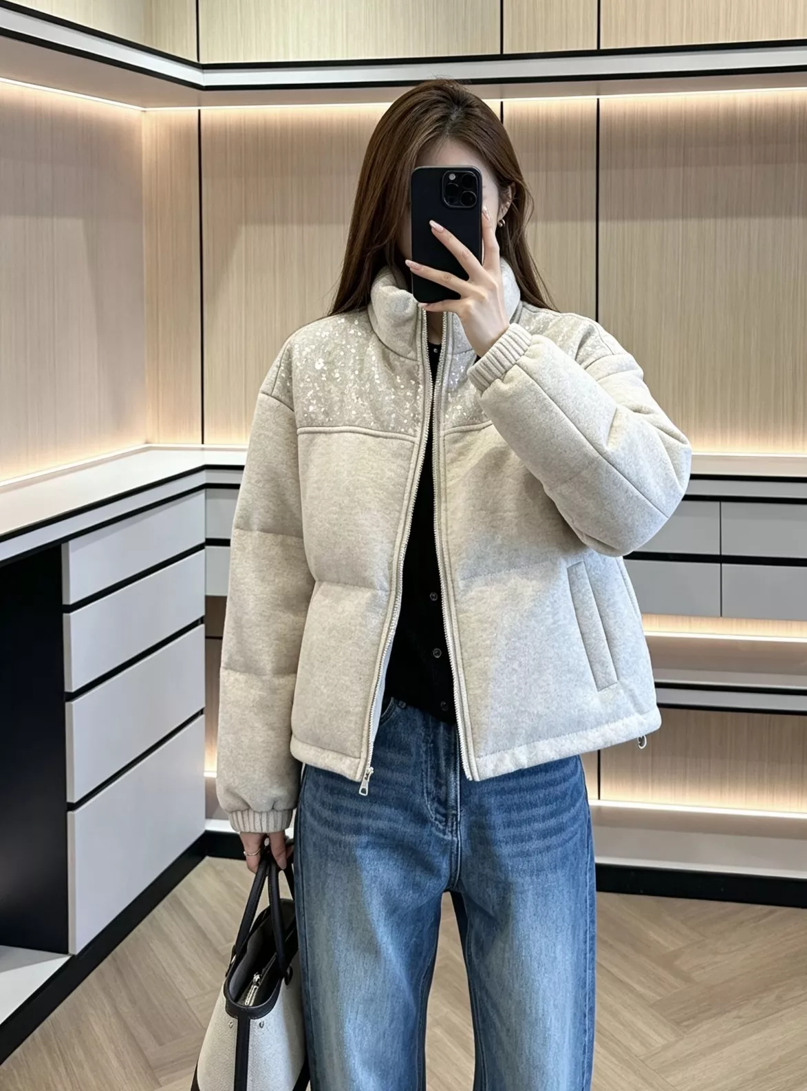 브루넬로쿠치넬리 캐시미어 시퀸 하이넥 쇼트 패딩 상세 이미지 84