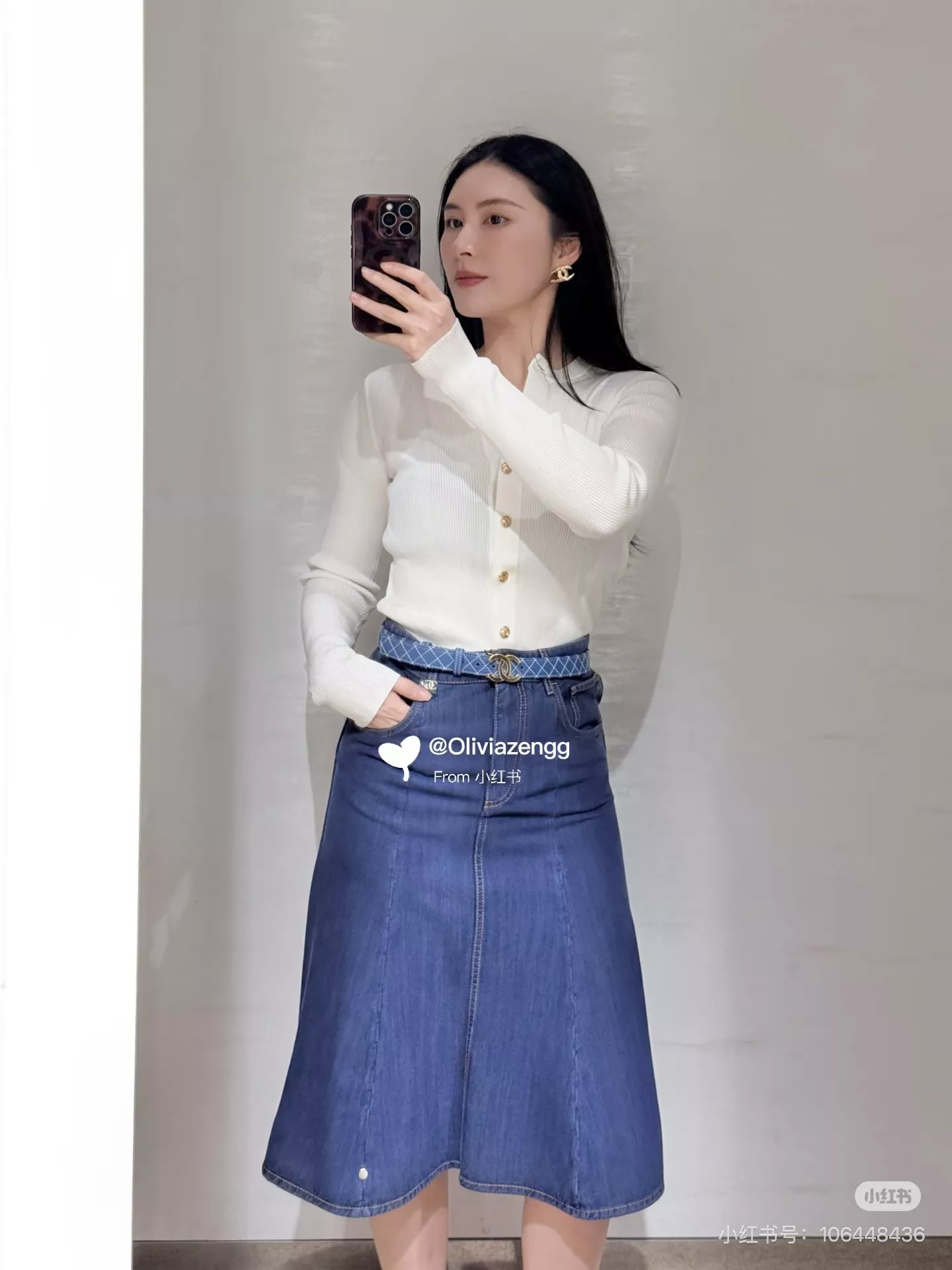 샤넬 빈티지 워싱 플레어 미들 스커트 상세 이미지 11