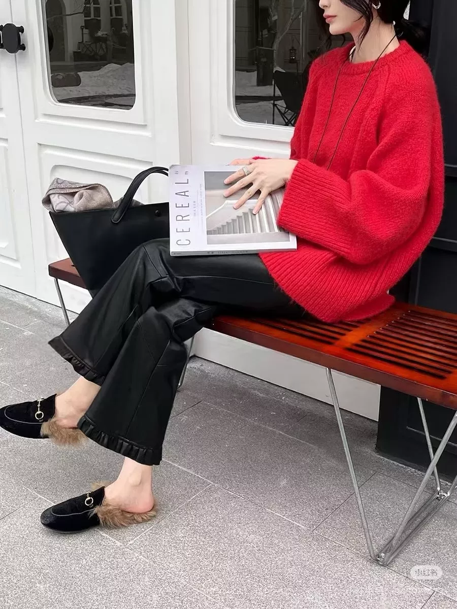 더로우 러플 밑단 양가죽 크롭 팬츠 상세 이미지 12