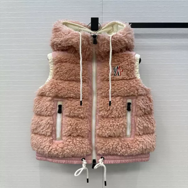 몽클레어 테디 퍼 더블 지퍼 드로스트링 패딩 조끼