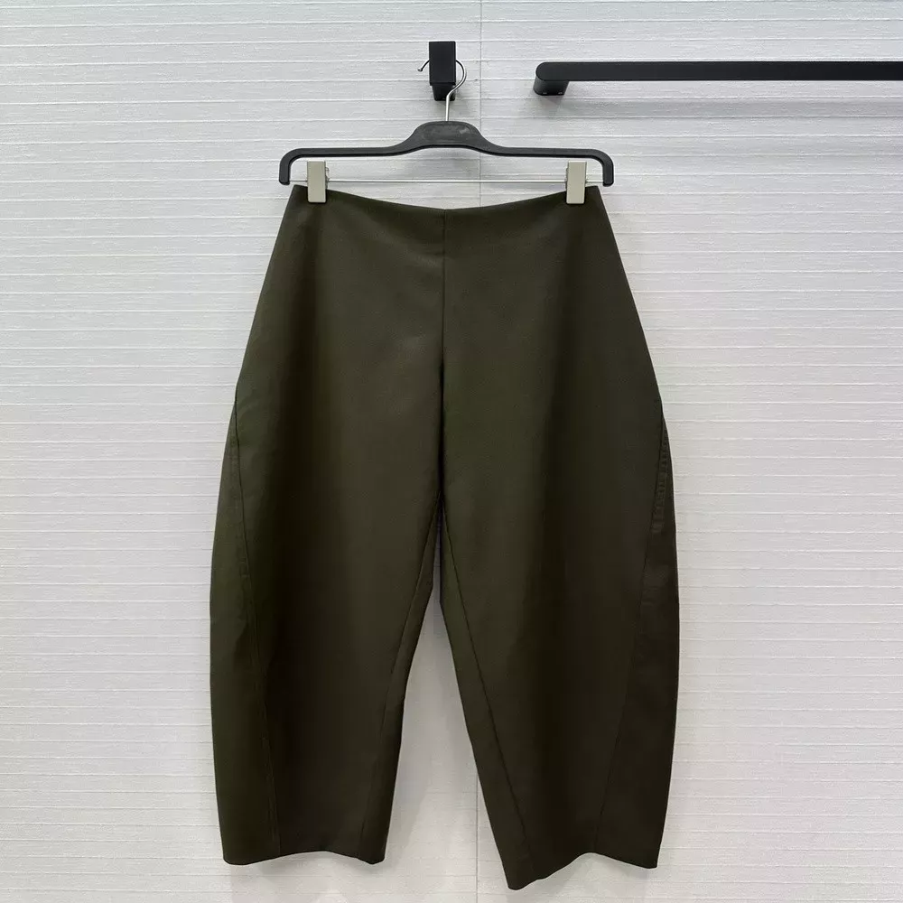 알라이아 올리브그린 아치 실루엣 와이드 팬츠