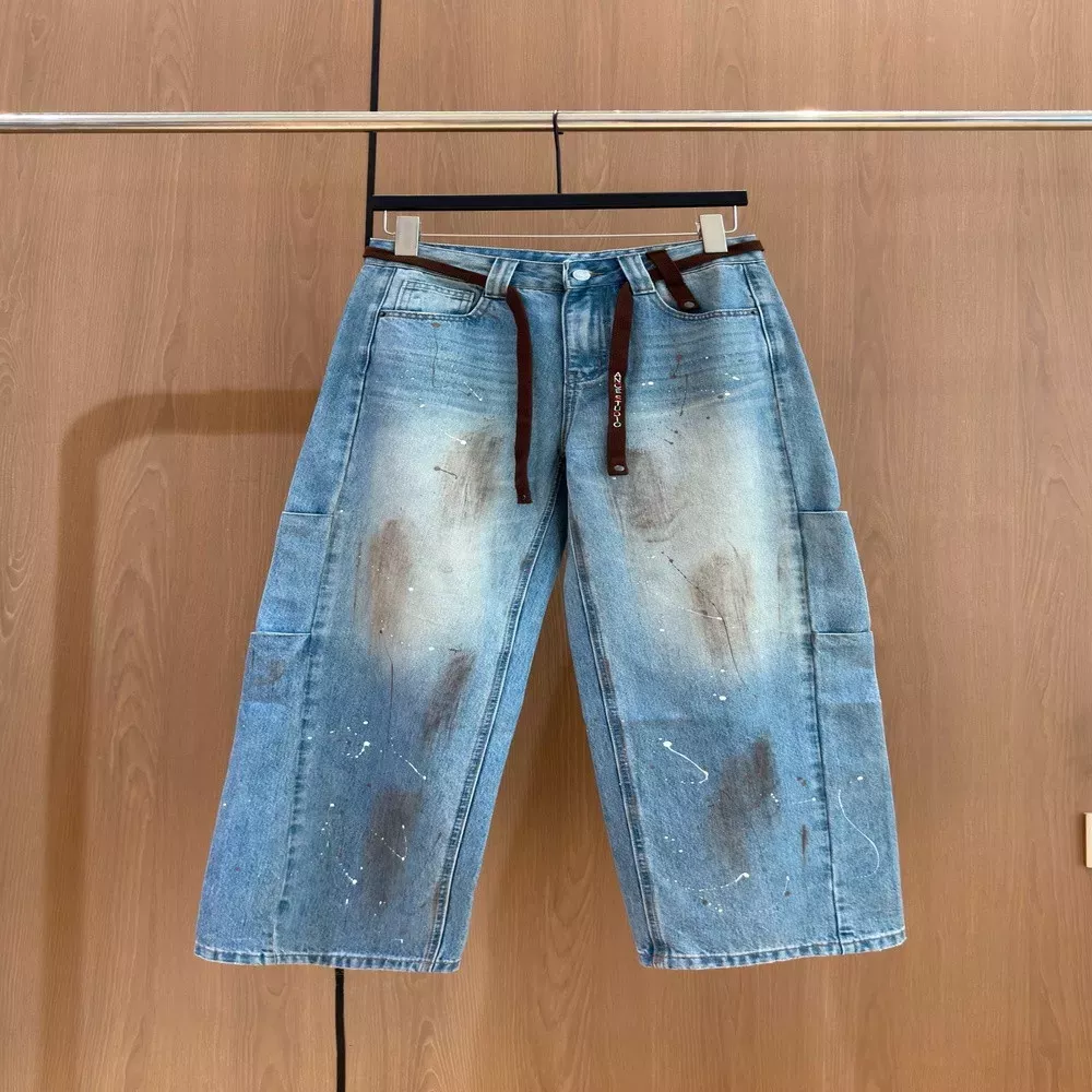 아크네스튜디오 빈티지 워싱 페인팅 카고 와이드 데님 팬츠