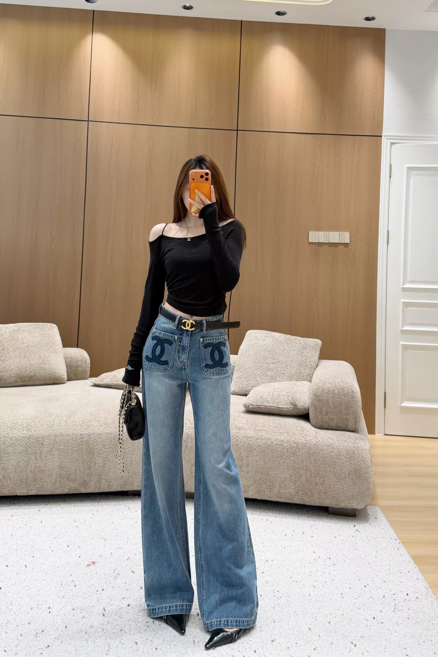 샤넬 자수 와이드 데님 팬츠 상세 이미지 27