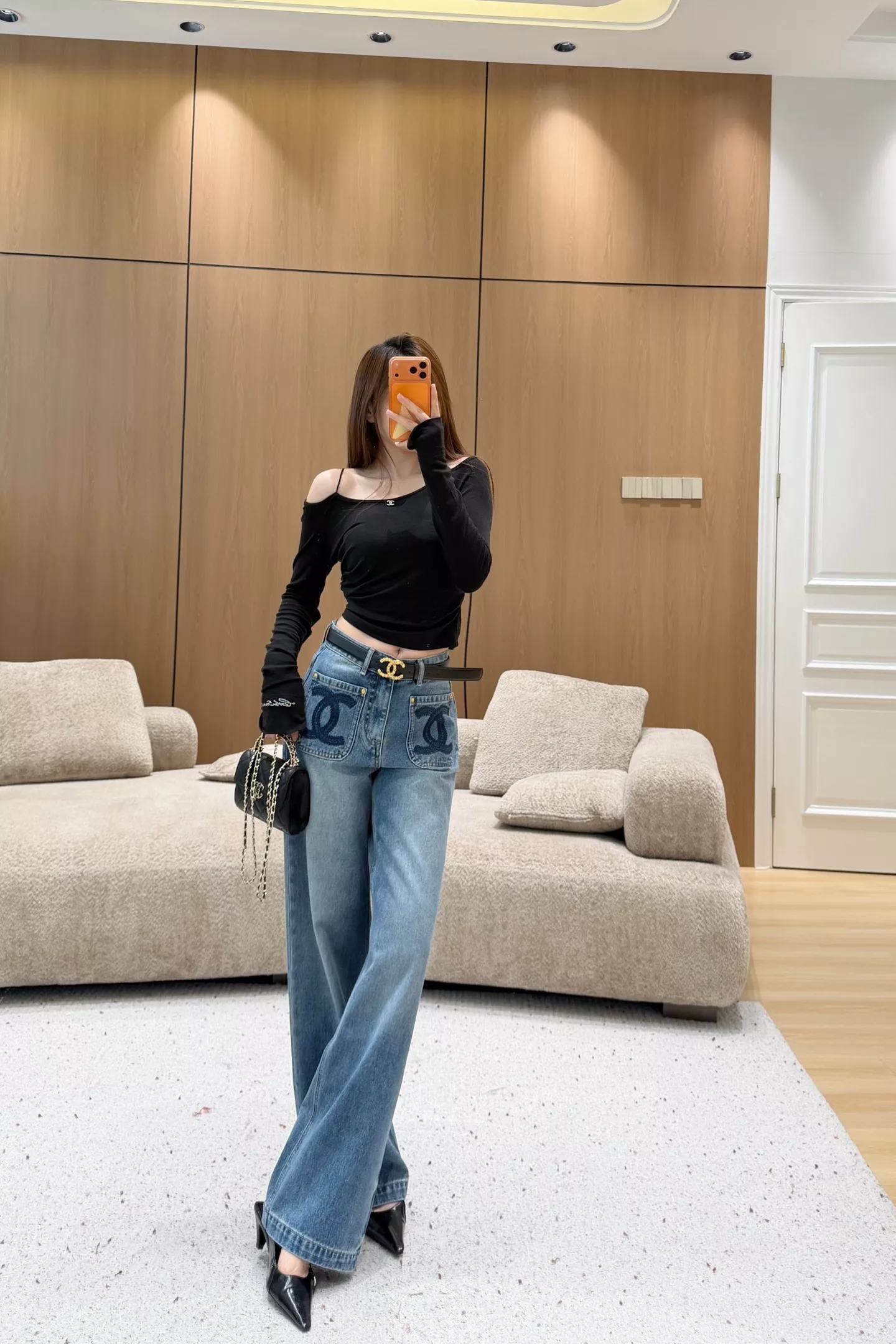 샤넬 자수 와이드 데님 팬츠 상세 이미지 25