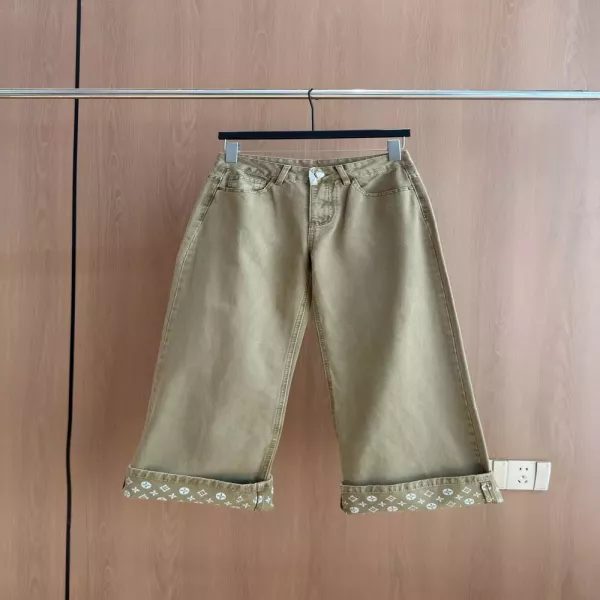 루이비통 카키 롤업 프린트 와이드 캐쥬얼 팬츠