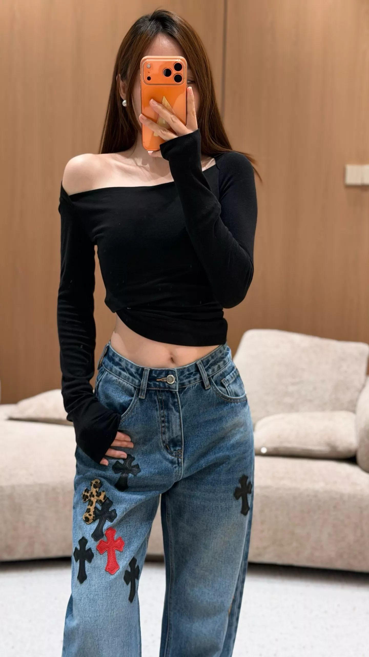 크롬하츠 빈티지 십자 패치 워싱 와이드 데님 팬츠 상세 이미지 22