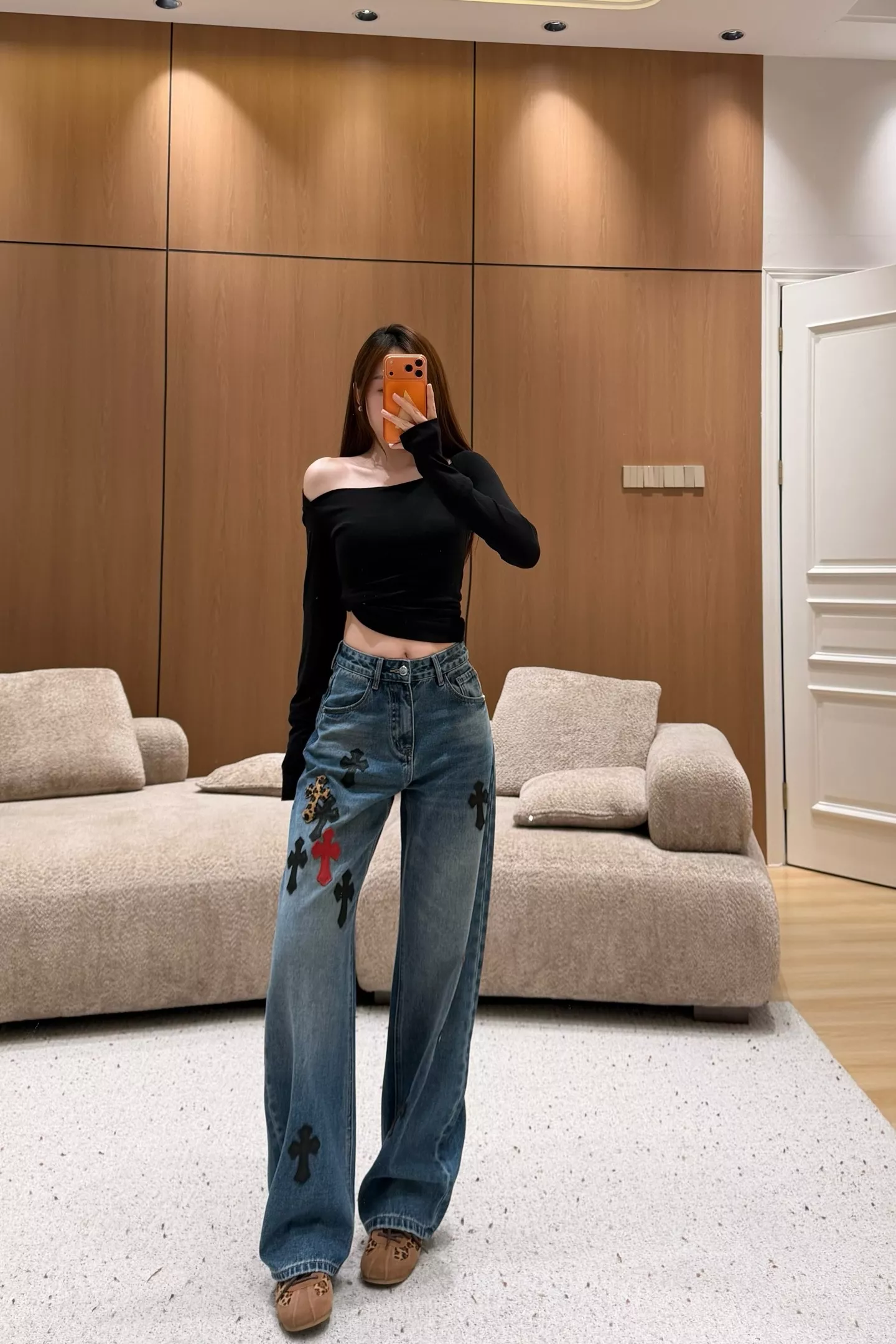크롬하츠 빈티지 십자 패치 워싱 와이드 데님 팬츠 상세 이미지 18