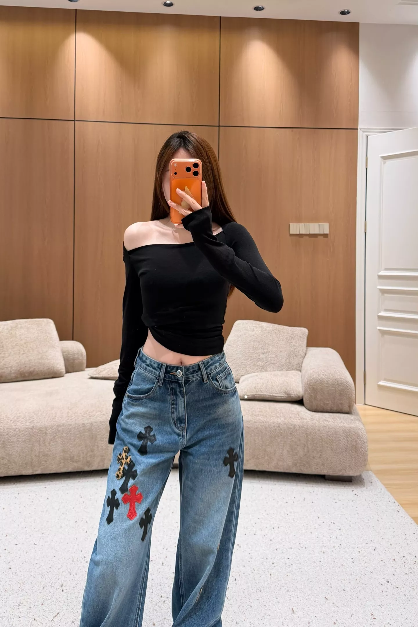 크롬하츠 빈티지 십자 패치 워싱 와이드 데님 팬츠 상세 이미지 17