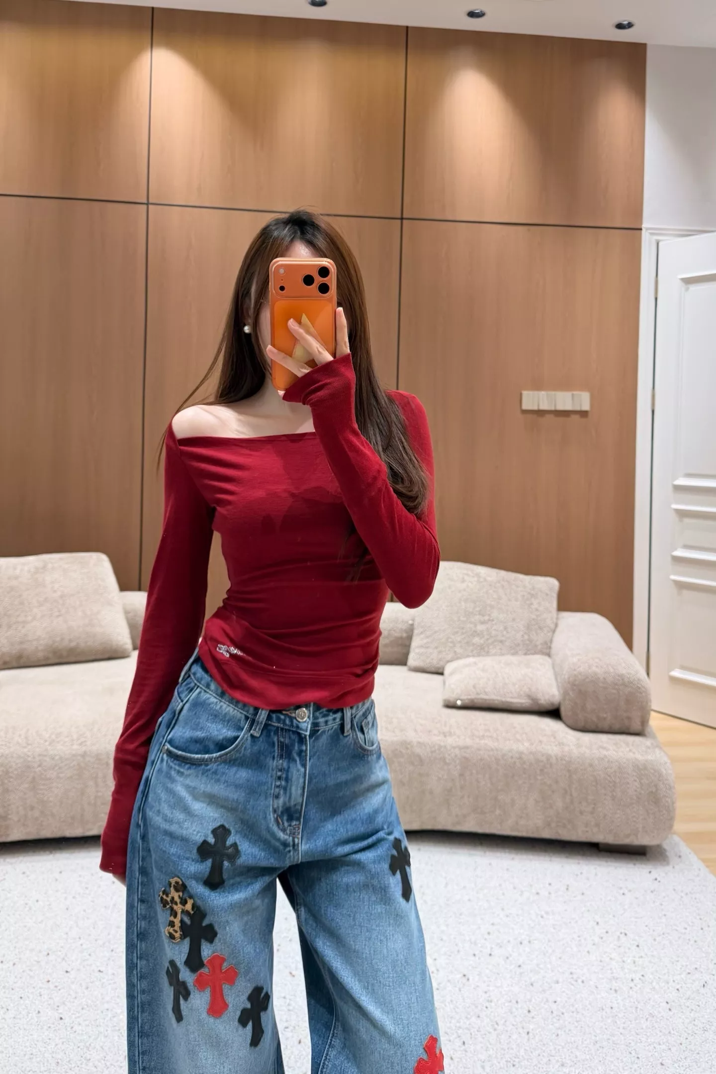 크롬하츠 빈티지 십자 패치 워싱 와이드 데님 팬츠 상세 이미지 20