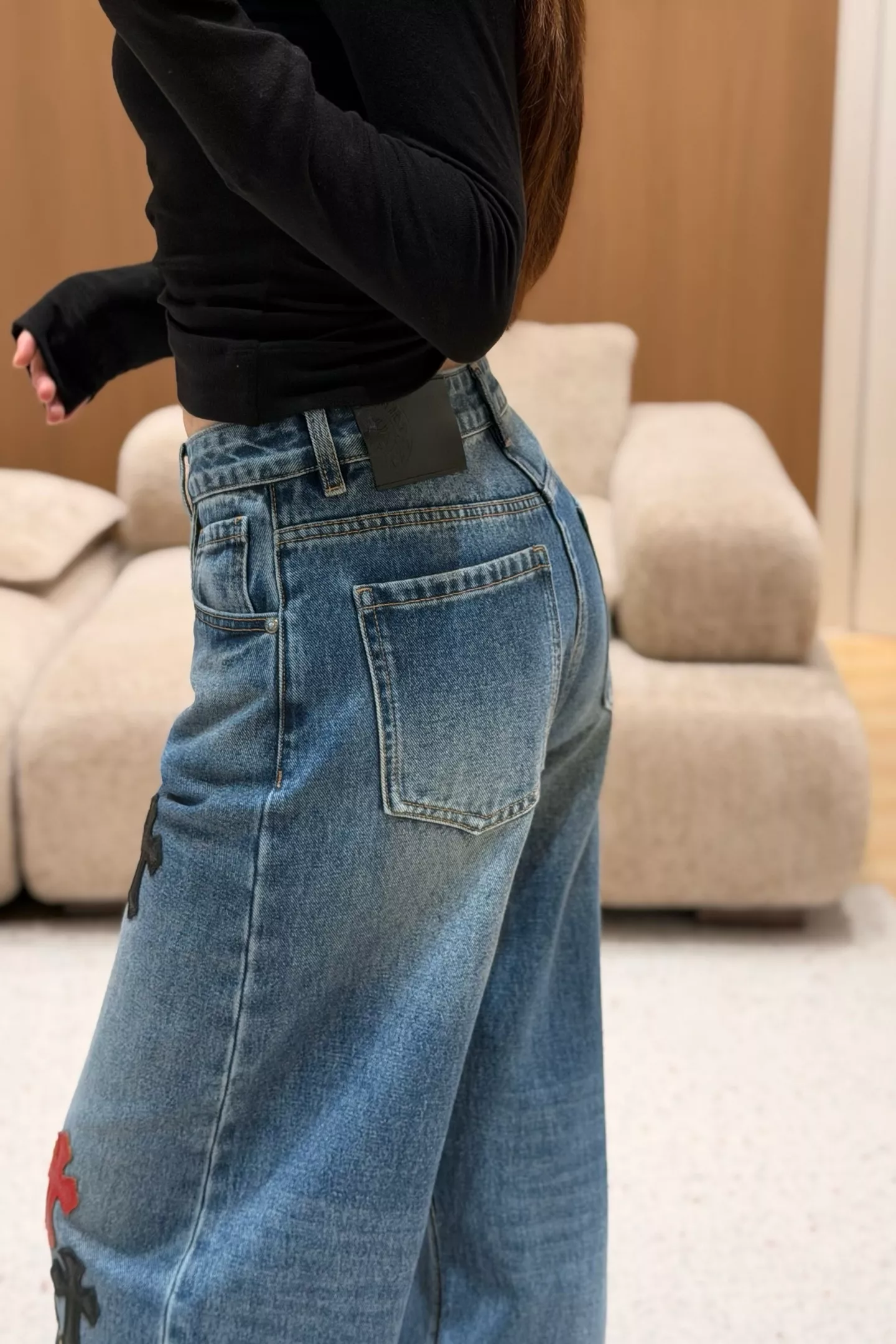 크롬하츠 빈티지 십자 패치 워싱 와이드 데님 팬츠 상세 이미지 14
