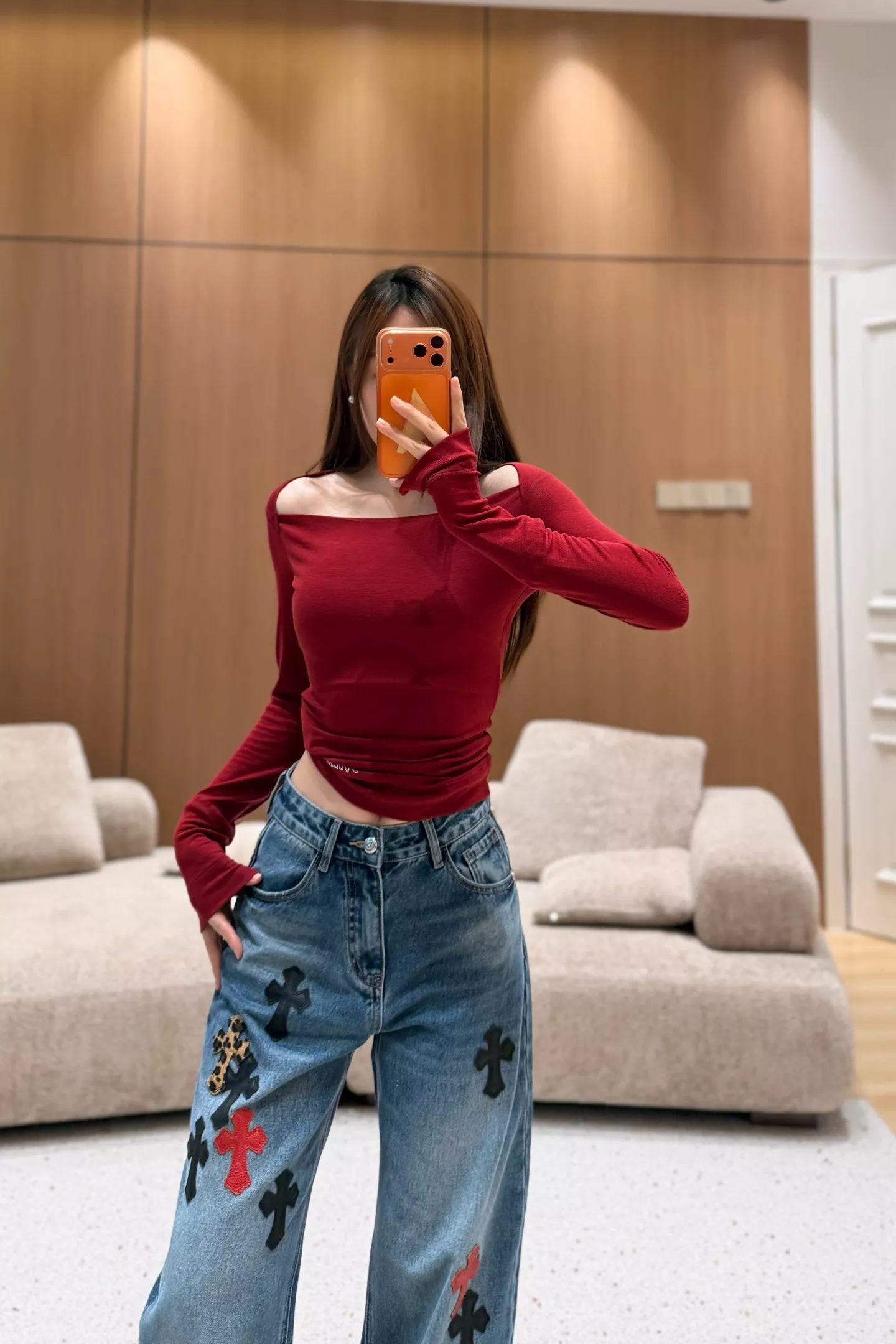 크롬하츠 빈티지 십자 패치 워싱 와이드 데님 팬츠 상세 이미지 21