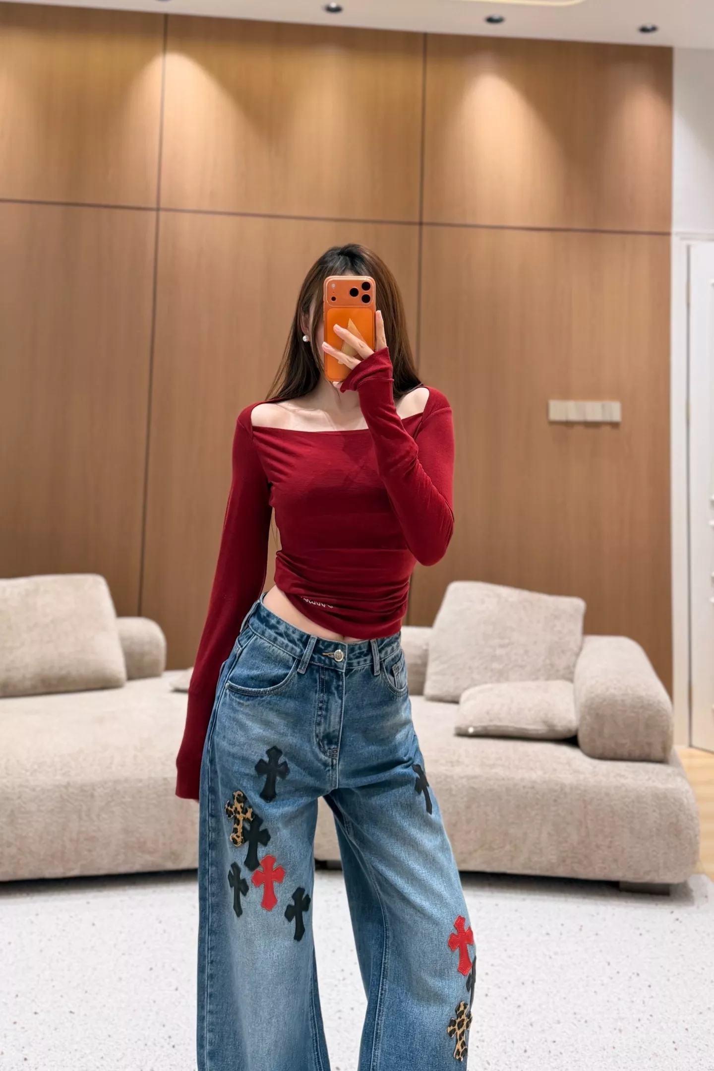 크롬하츠 빈티지 십자 패치 워싱 와이드 데님 팬츠 상세 이미지 19