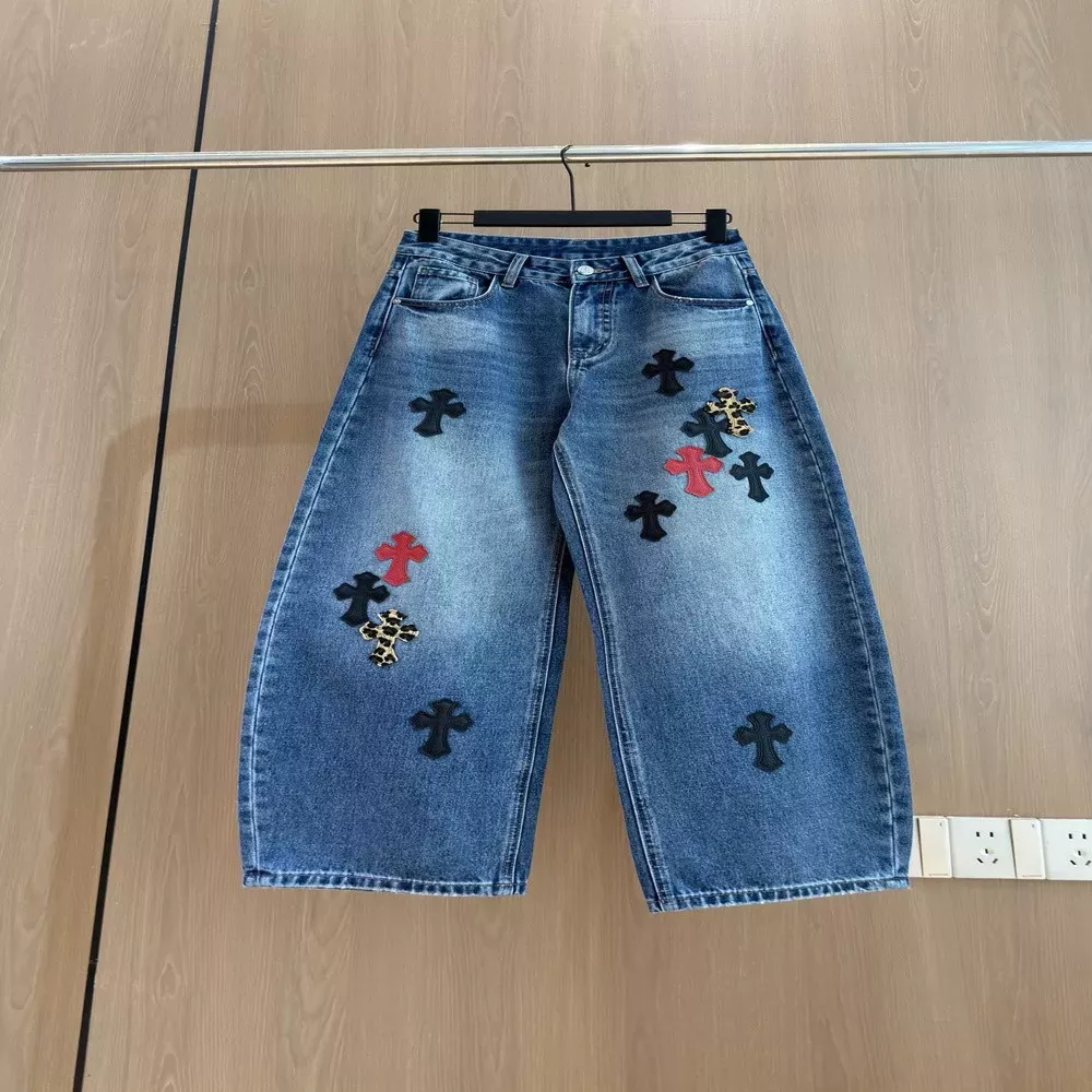 크롬하츠 빈티지 십자 패치 워싱 와이드 데님 팬츠