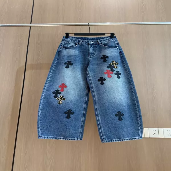 크롬하츠 빈티지 십자 패치 워싱 와이드 데님 팬츠