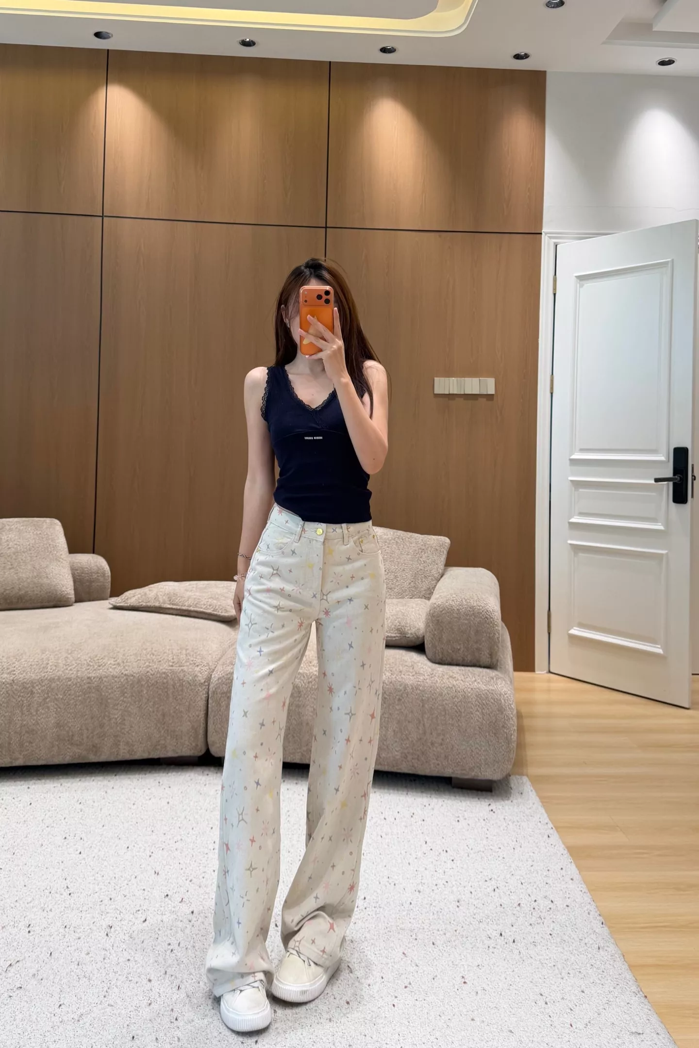 디올 컬러 스타 프린트 하이웨이스트 미세부츠컷 데님 팬츠 상세 이미지 16