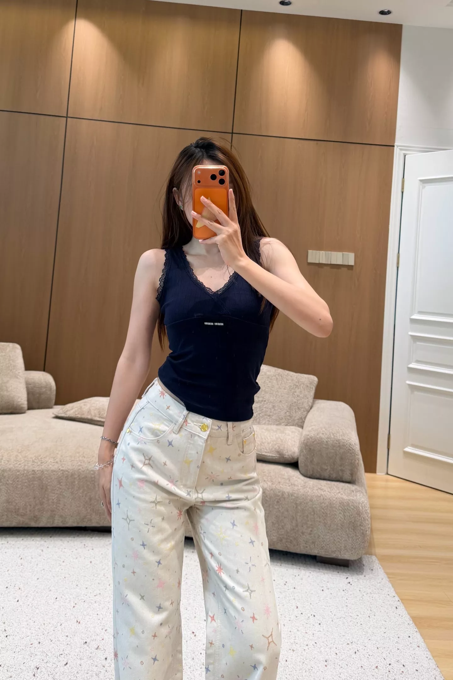 디올 컬러 스타 프린트 하이웨이스트 미세부츠컷 데님 팬츠 상세 이미지 17