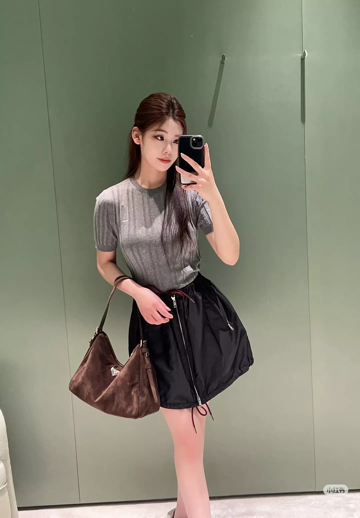 프라다 재생 나일론 드로스트링 미니 스커트 상세 이미지 20