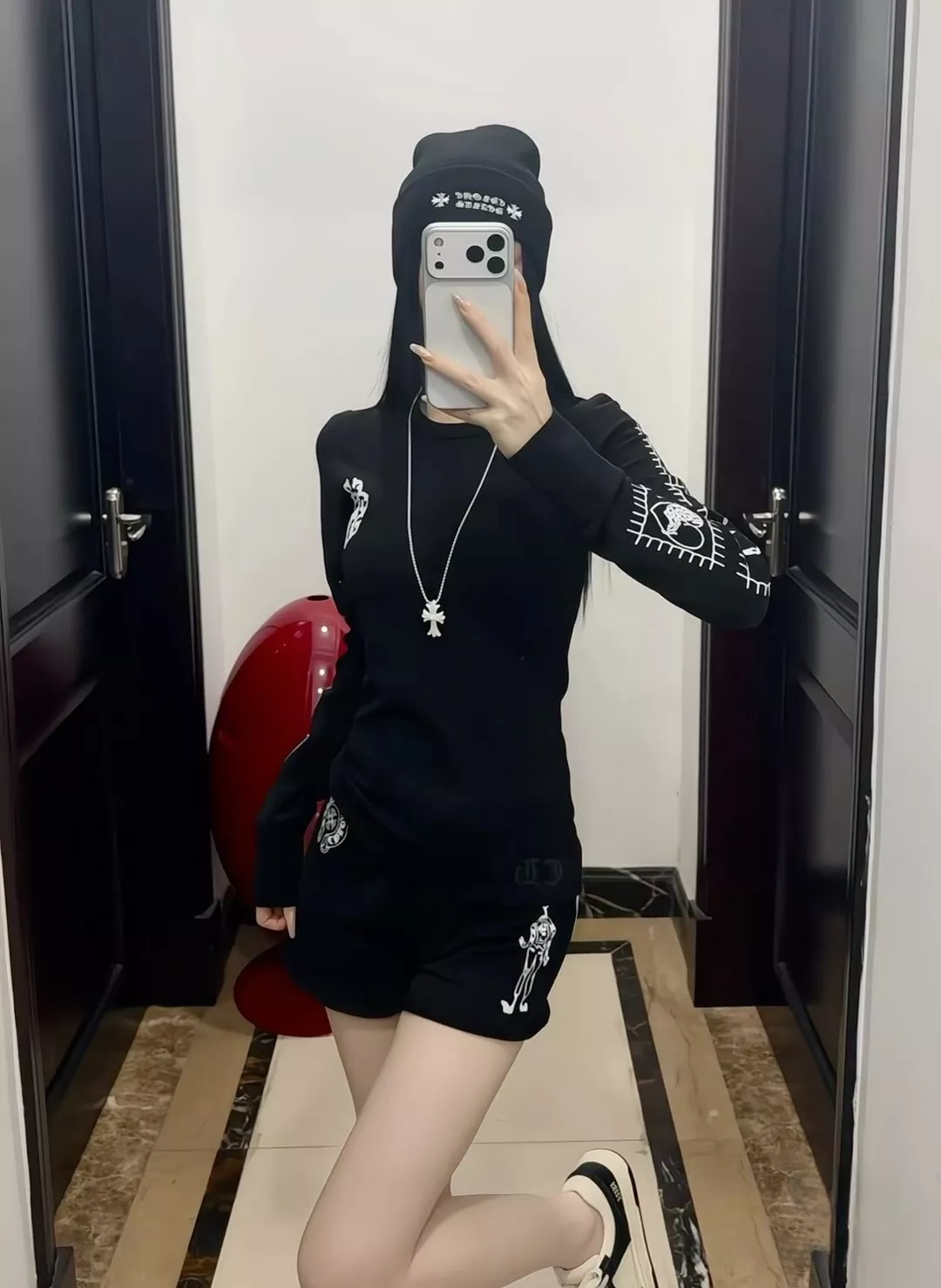 크롬하츠 자수 디테일 코튼 하프 팬츠 상세 이미지 84