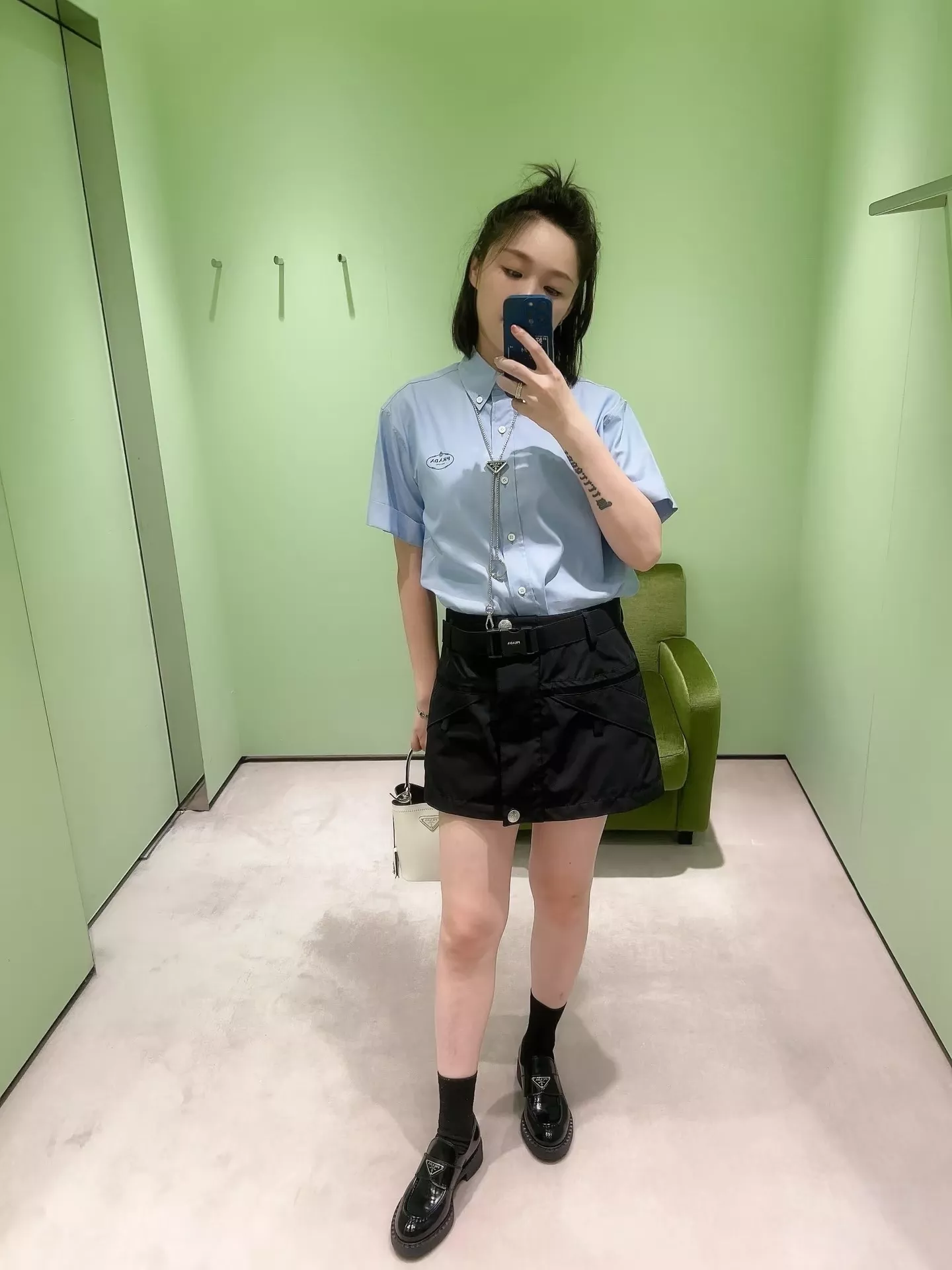 프라다 삼방 직조 미니 스커트 상세 이미지 61