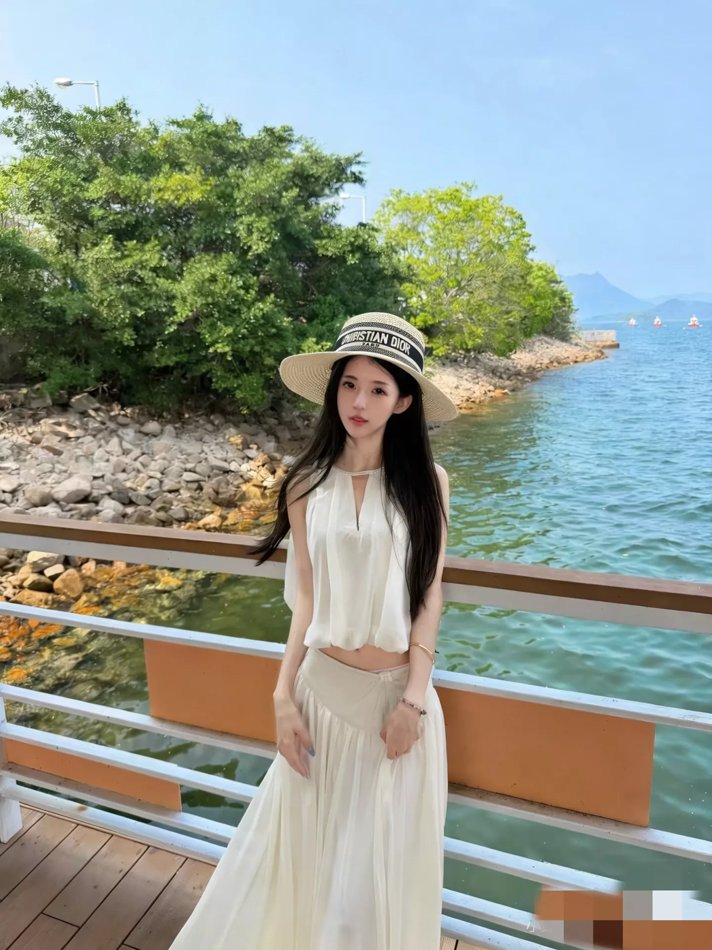 디올 로고 리본 플랫탑 스트로 햇 상세 이미지 4