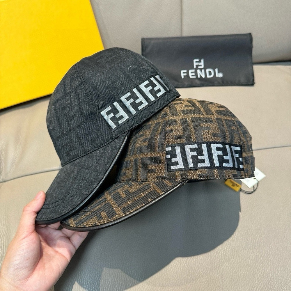펜디 더블에프 자카드 캔버스 가죽 트리밍 볼캡