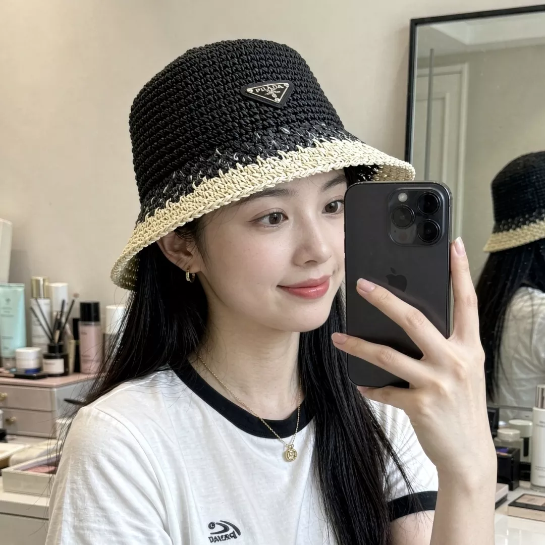 프라다 라피아 삼각 로고 버킷햇 상세 이미지 11