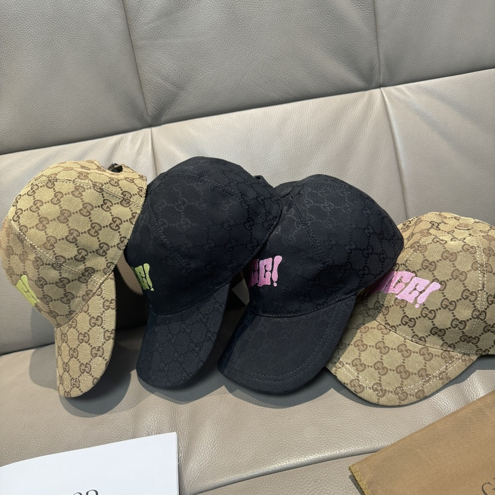 구찌 아트 레터 자수 캔버스 가죽 볼캡