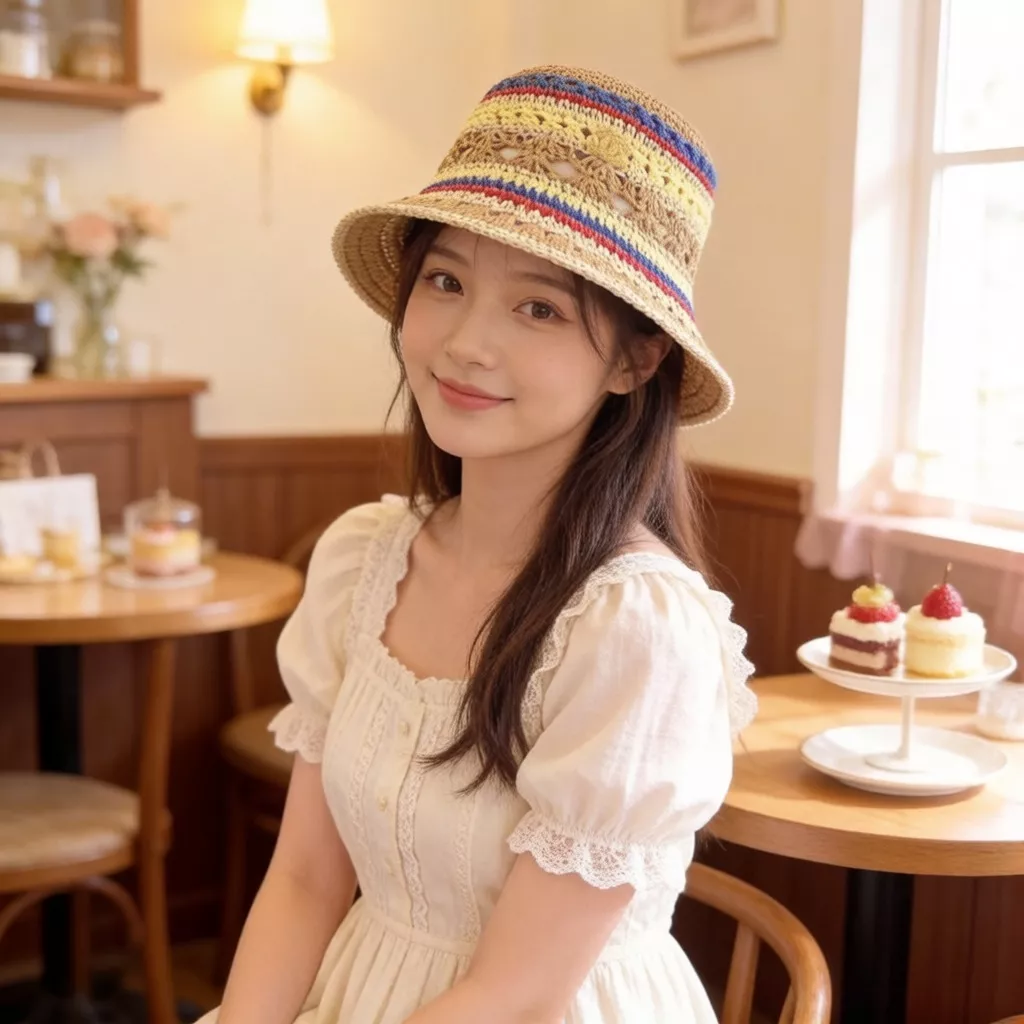 샤넬 배색 스트로 버킷햇 상세 이미지 2