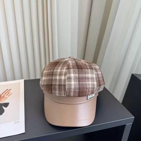 디올 체크 배색 군모