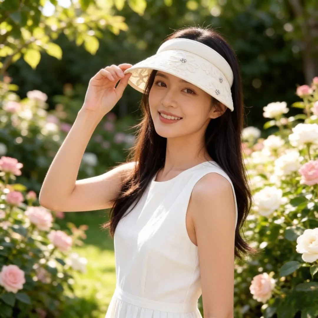 샤넬 로고 플라워 자수 오픈탑 썬캡 상세 이미지 11