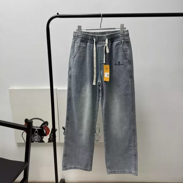 비음러펀 워싱 와이드 밴딩 데님 팬츠
