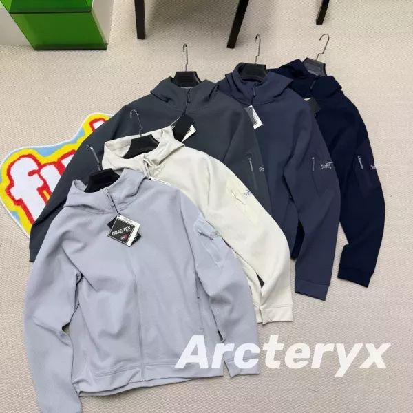 아크테릭스 와플 텍스처 자수 로고 후드 재킷