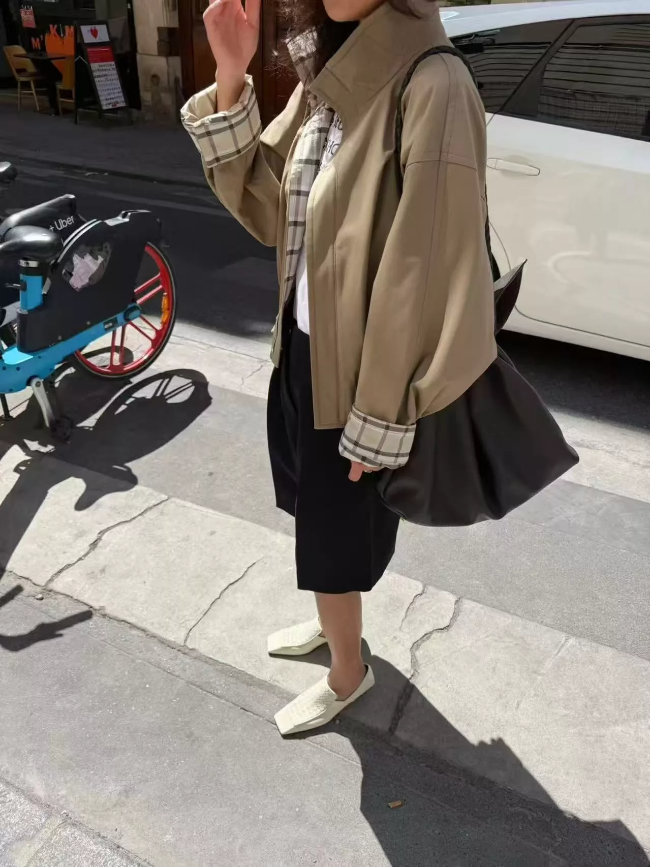 버버리 체크 안감 스탠드칼라 긴소매 쇼트 코트 상세 이미지 12