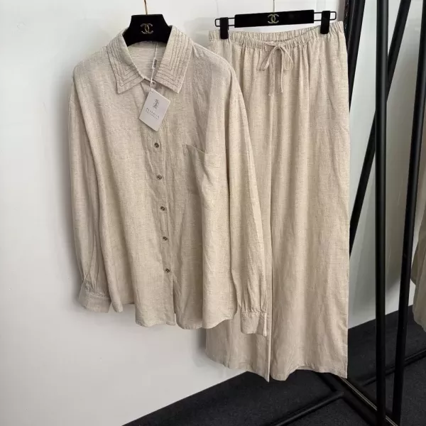 브루넬로쿠치넬리 비즈 장식 린넨 긴소매 셔츠 와이드 팬츠 세트