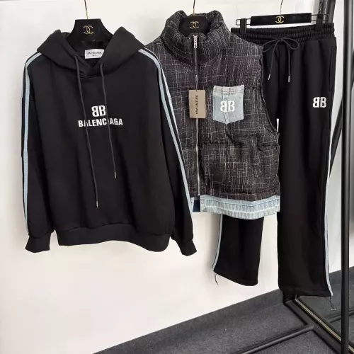 발렌시아가 체크 패턴 조끼 후드 티셔츠 팬츠 쓰리피스