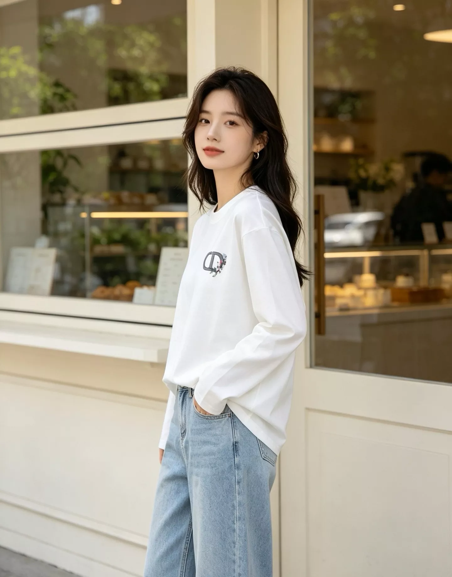 디올 CD 레터링 플라워 자수 긴소매 티셔츠 상세 이미지 12