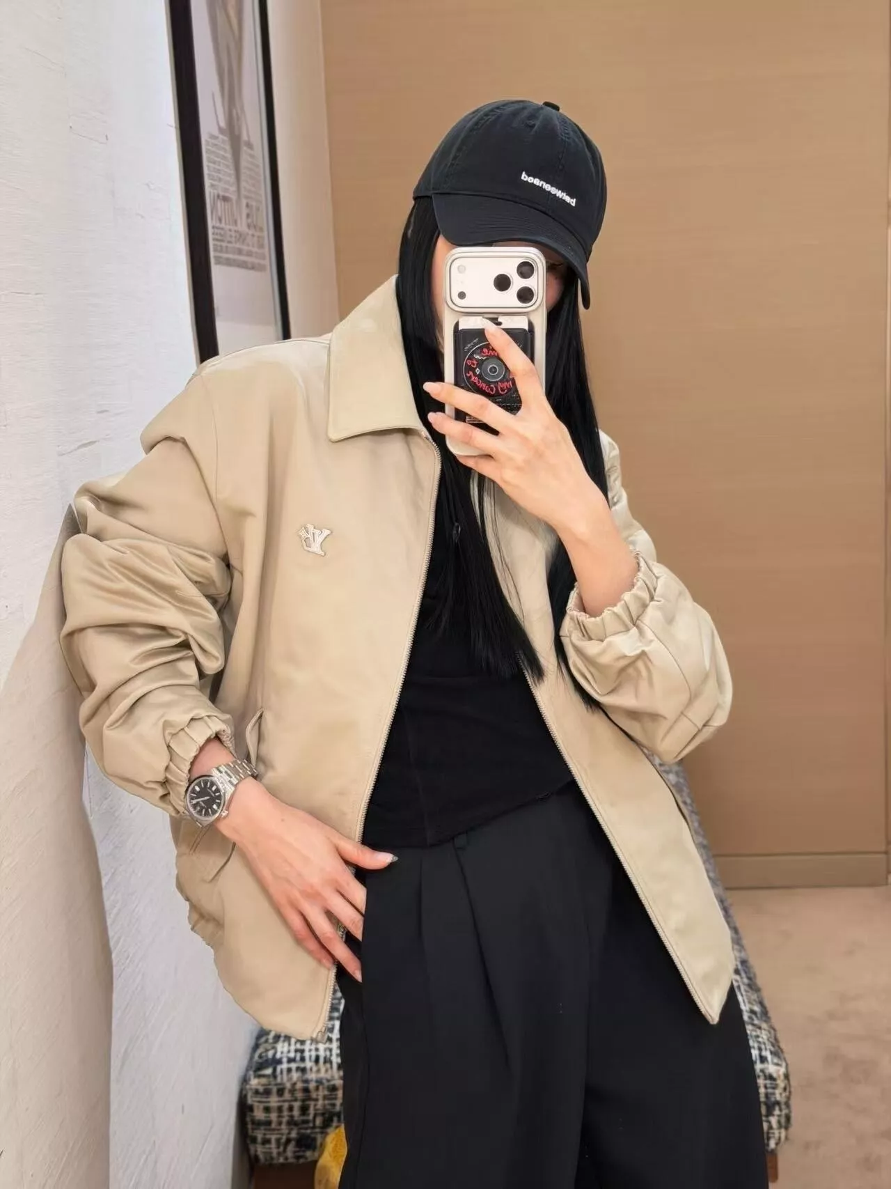 루이비통 체크 패턴 가죽 카라 양면 스트링 재킷 상세 이미지 29