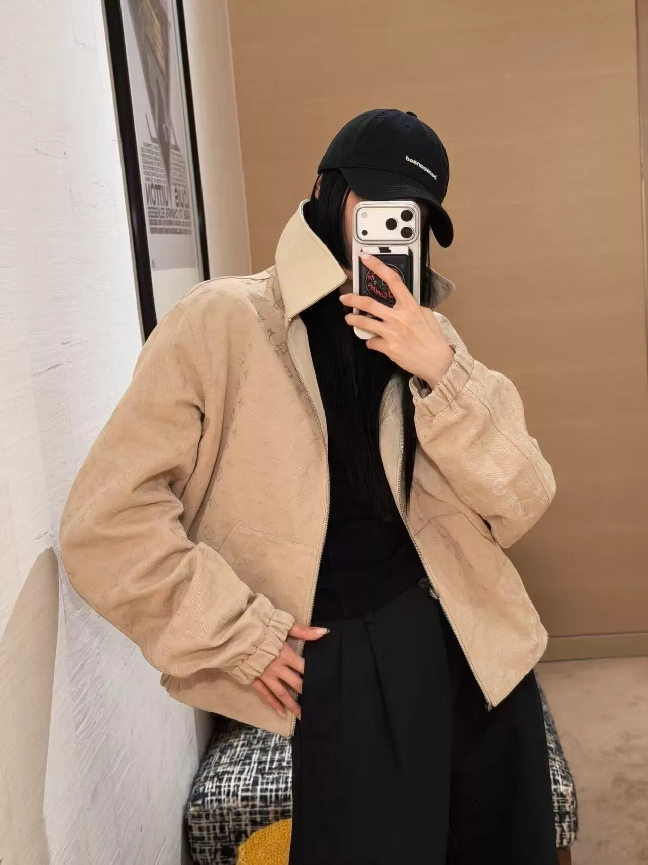 루이비통 체크 패턴 가죽 카라 양면 스트링 재킷 상세 이미지 30