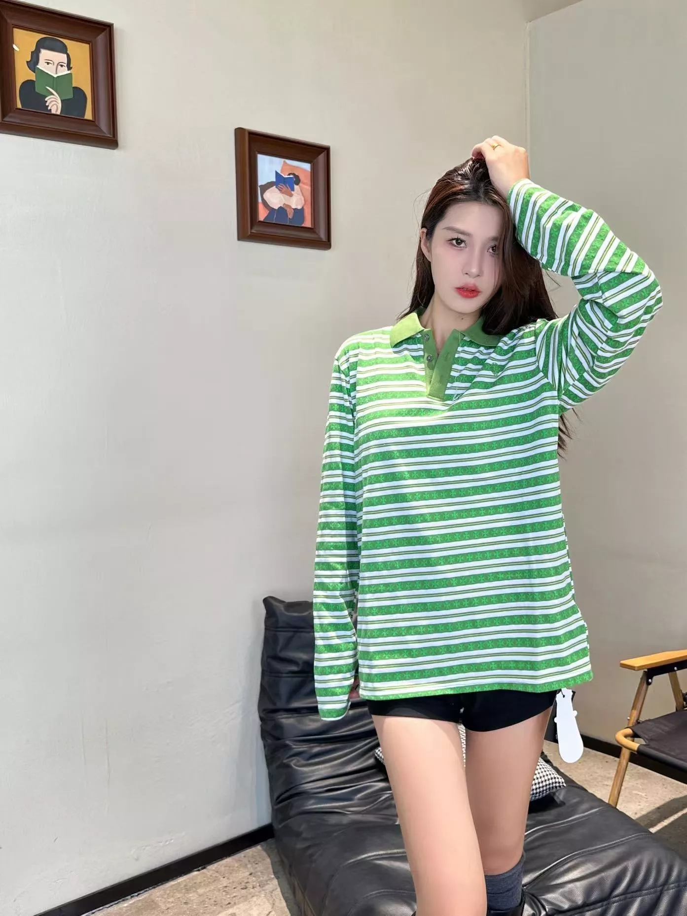 크롬하츠 스트라이프 긴소매 카라 티셔츠 상세 이미지 14