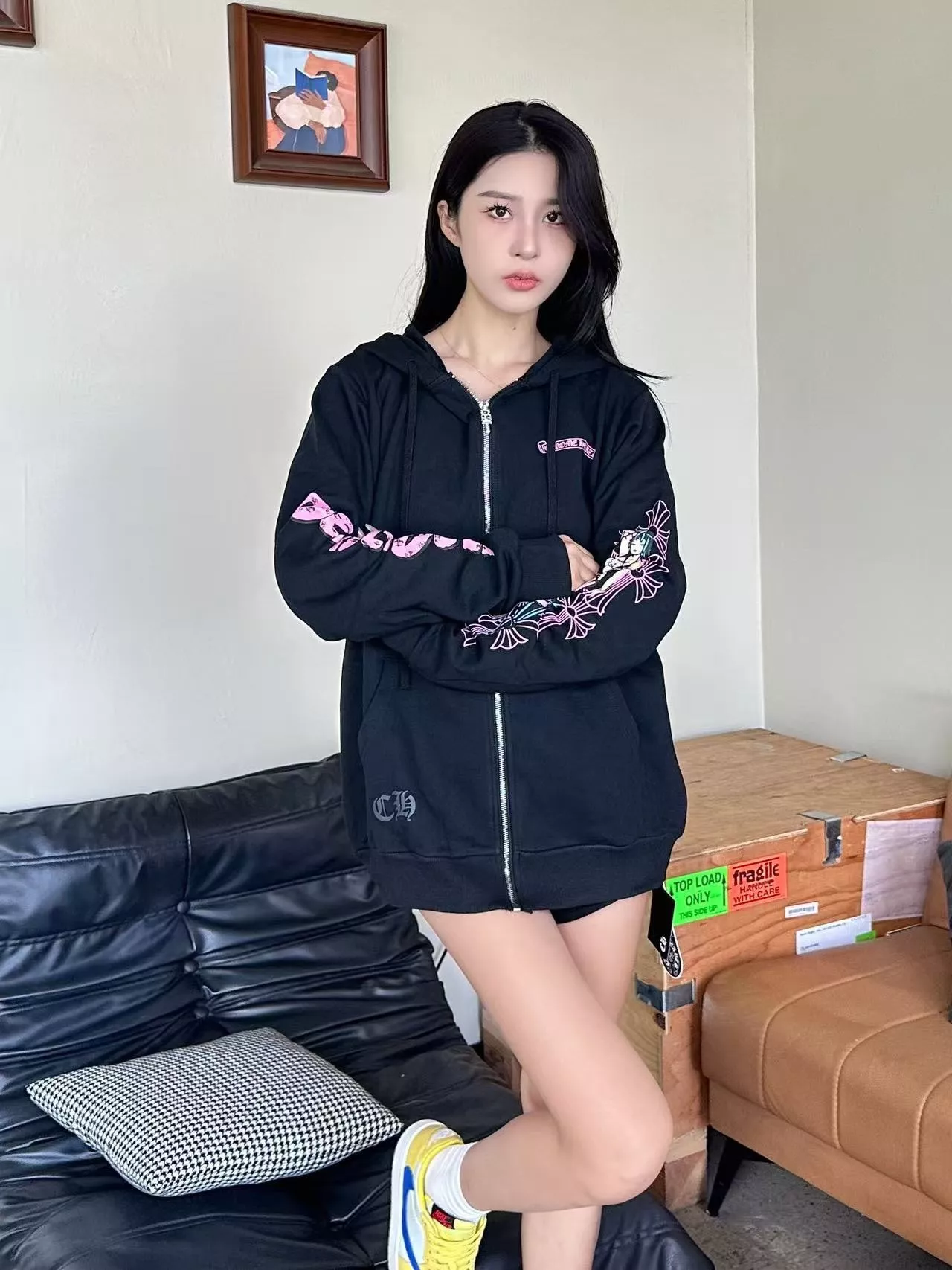 크롬하츠 핑크 스크롤 프린트 집업 재킷 상세 이미지 14