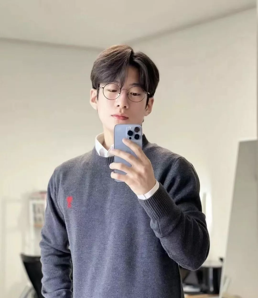 아미 하트 자수 메리노 울 긴소매 니트 상세 이미지 25