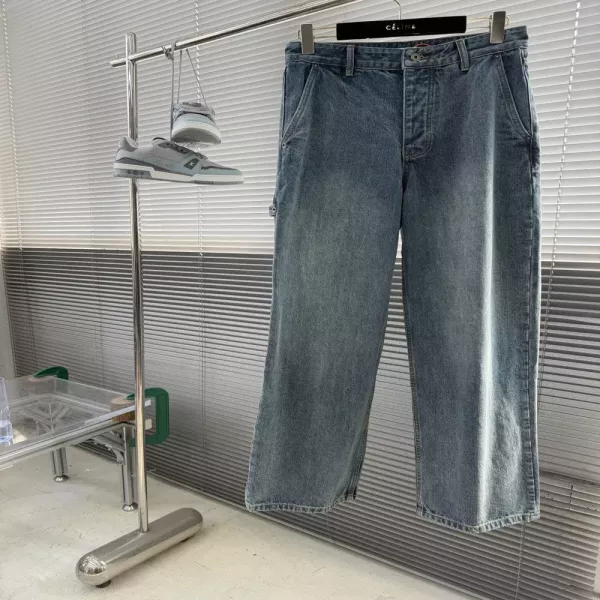 로에베 압문 가죽 패치 워싱 데님 팬츠