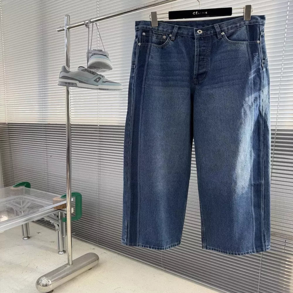 디올 레이저 프린트 와이드 데님 팬츠