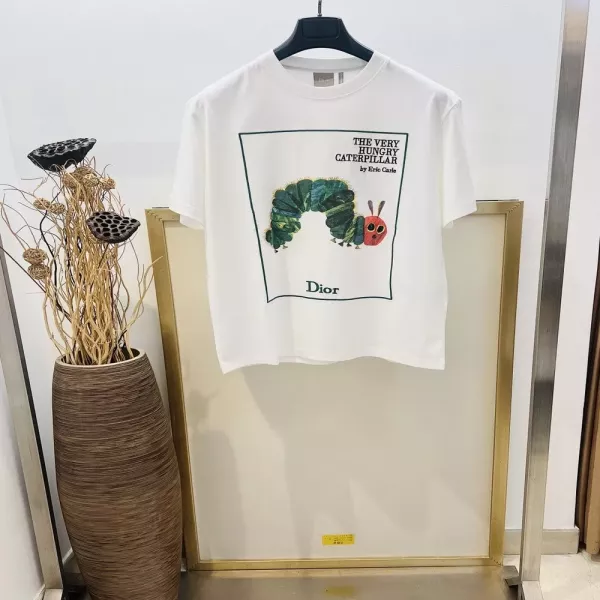 디올 북커버 자수 프린트 반소매 티셔츠
