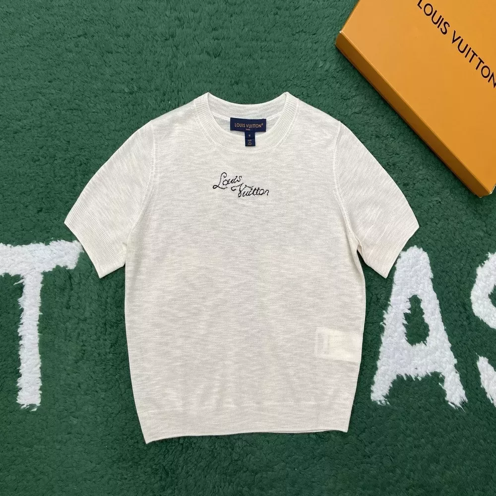 루이비통 로고 경량 시스루 반소매 니트