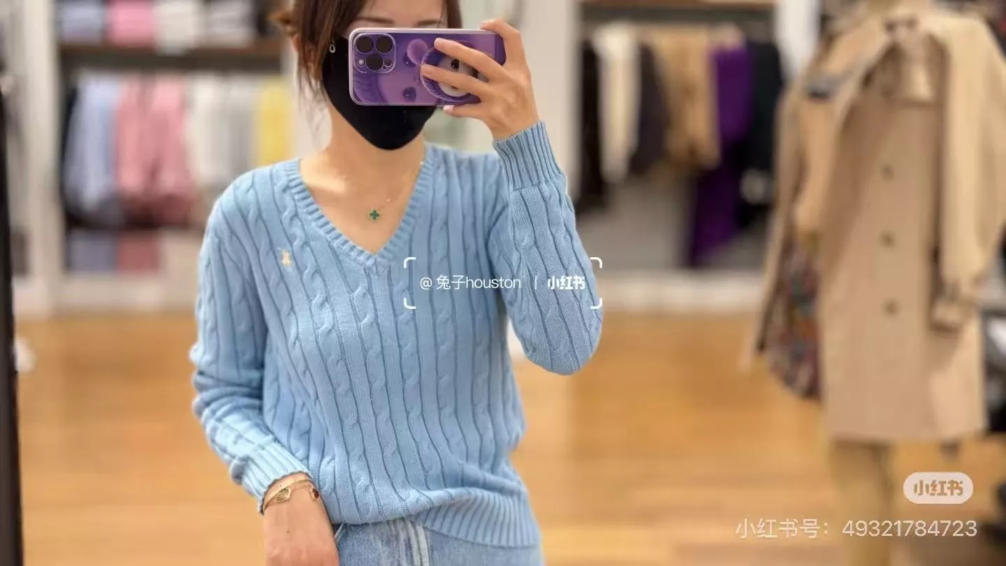 랄프로렌 굵은 케이블 브이넥 긴소매 니트 상세 이미지 12