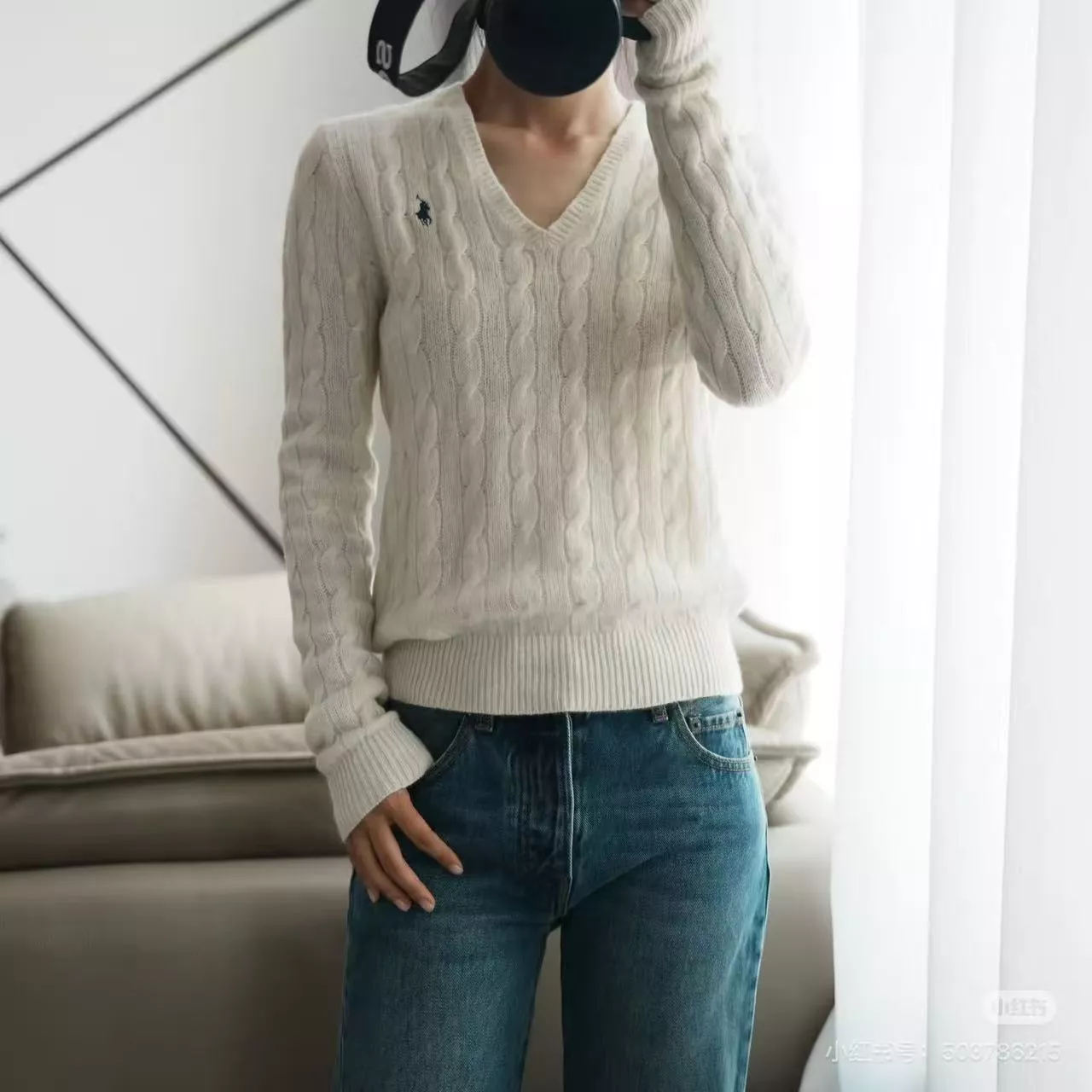 랄프로렌 꽈배기 브이넥 코튼 긴소매 니트 상세 이미지 12