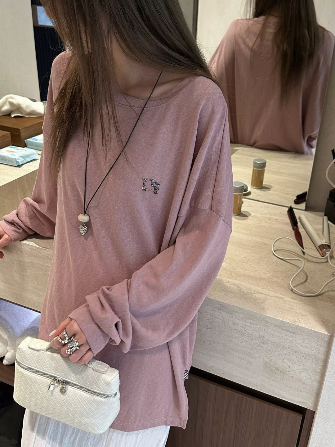 버버리 눈꽃 텍스처 면혼방 롱슬리브 티셔츠 상세 이미지 20